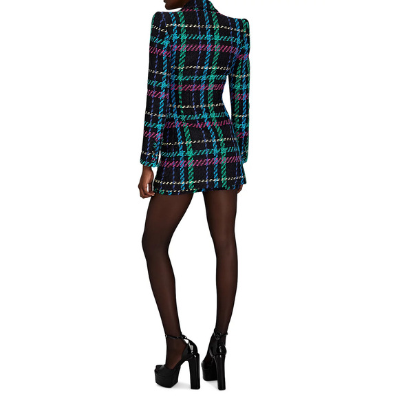 Sergio Hudson Women Double Breasted Blazer Dress Black Plaid Size 4 - Picture 4 of 5
